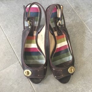 Coach brown slingback heels, brass hardware